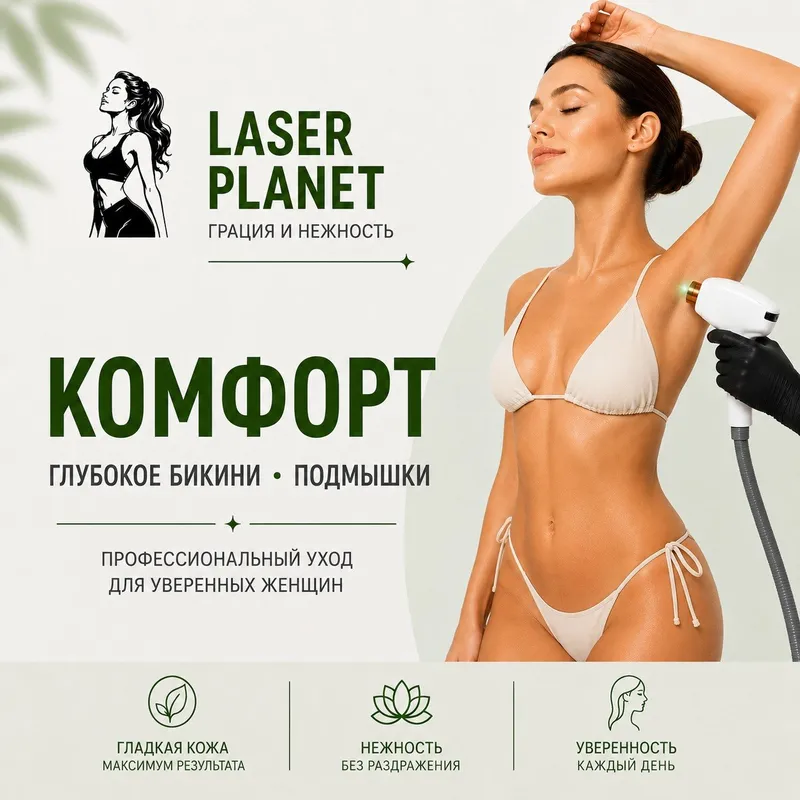 Комплекс лазерной эпиляции «Комплекс Комфорт» (Глубокое бикини + подмышечные впадины) в студиях Laser Planet