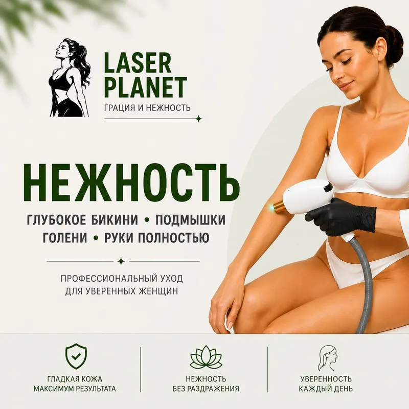 Комплекс лазерной эпиляции «Комплекс Нежность» (Глубокое бикини, подмышечные впадины, голени, руки полностью) в студиях Laser Planet